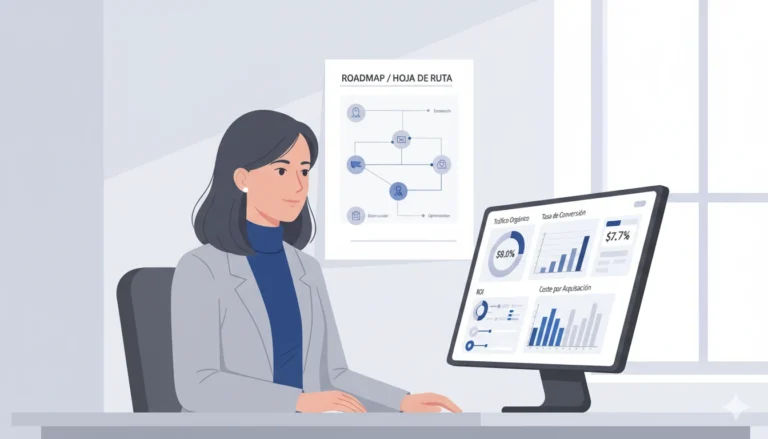 Consultor marketing digital analizando KPIs de marketing digital y ROI