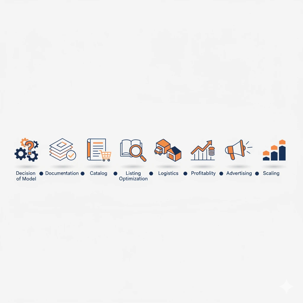 Como vender en amazon: opciones, requisitos y errores típicos (paso a paso) 3 Línea de proceso en ocho etapas para lanzar y escalar un canal de ventas en un marketplace