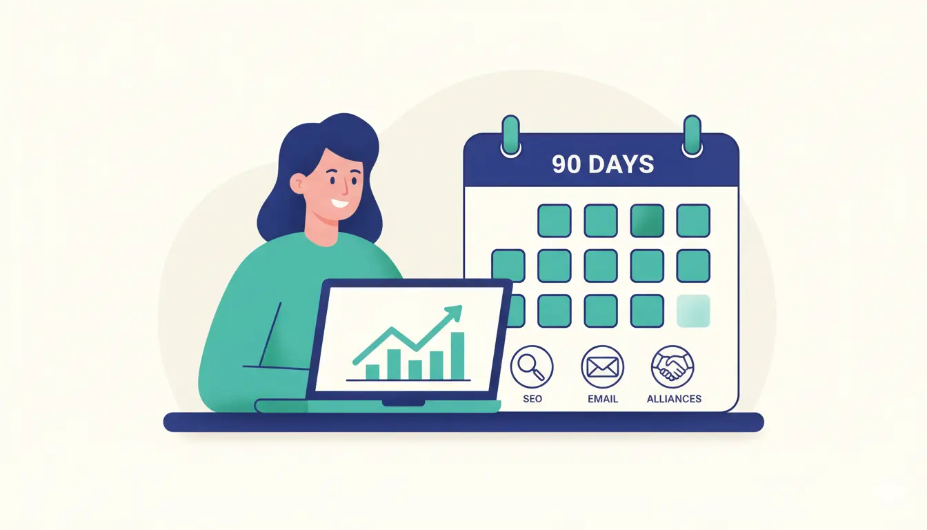 Ilustración de estrategia digital realista en 90 días para como conseguir mas clientes con captación de clientes online y generación de demanda.