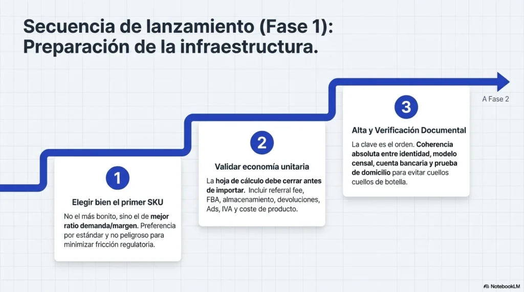 Fase 1 para vender en Amazon España: elegir SKU, validar economía unitaria y completar la verificación documental