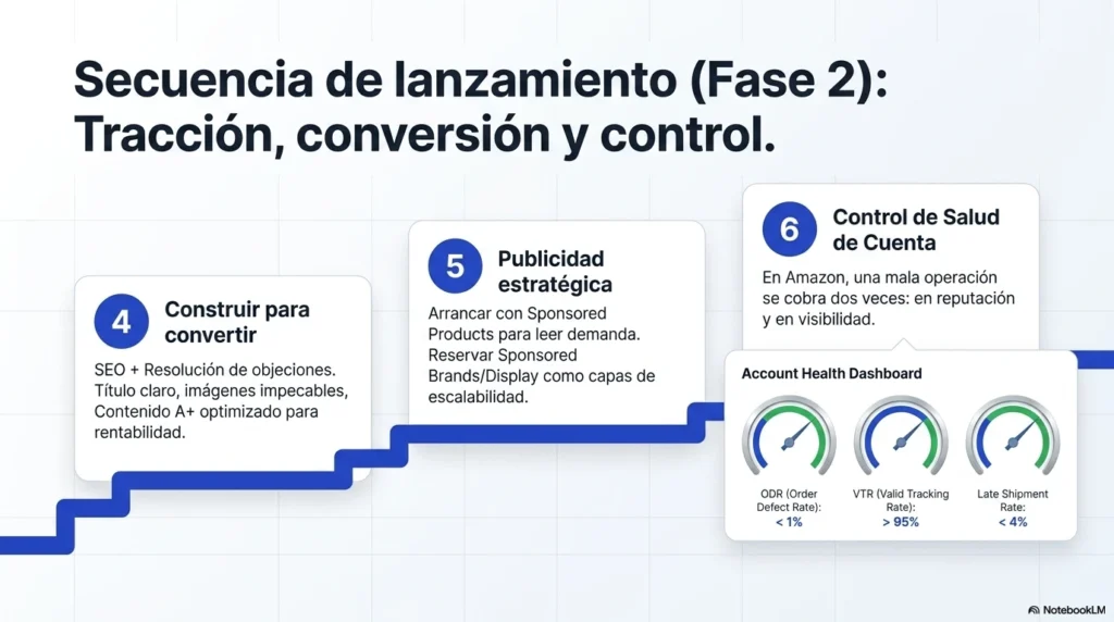 Fase 2 para vender en Amazon España: conversión, publicidad estratégica y control de salud de cuenta