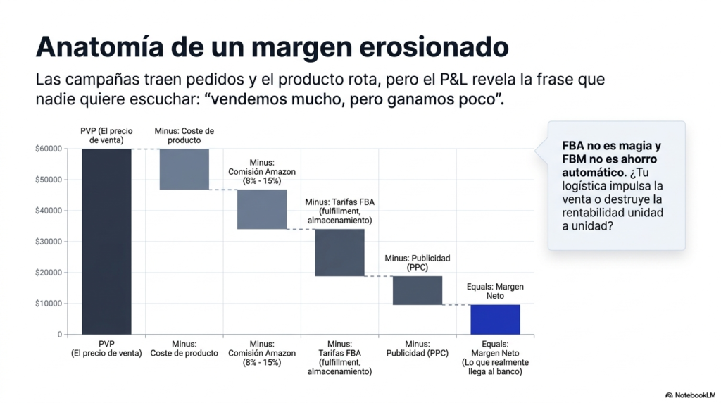 Análisis del margen al vender en Amazon FBA España con costes de producto, publicidad y logística
