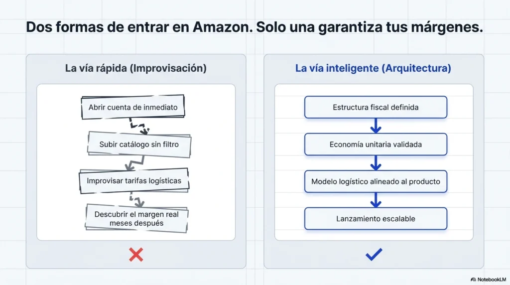 Comparativa entre improvisación y estrategia para vender en Amazon España sin perder márgenes