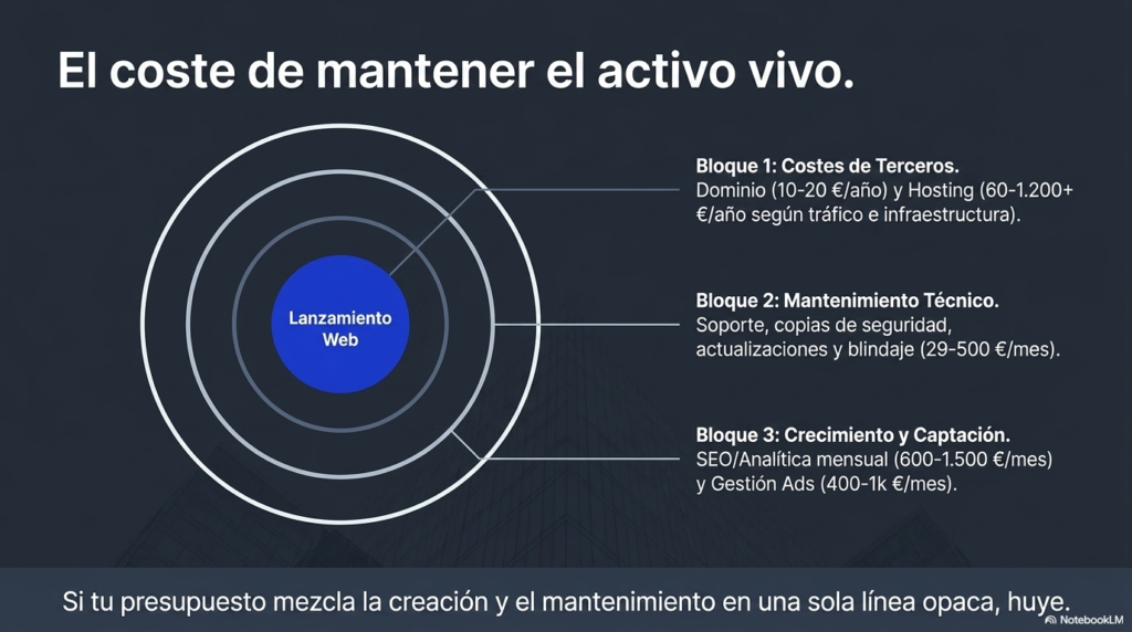 Costes recurrentes de mantener una página web con hosting mantenimiento SEO y analítica