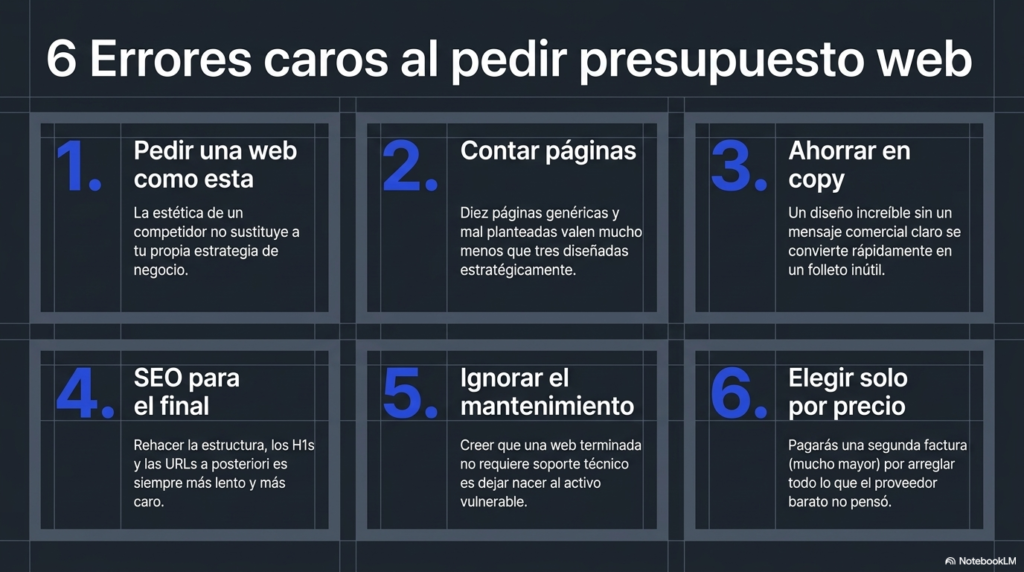 Errores comunes al pedir presupuesto para hacer una página web