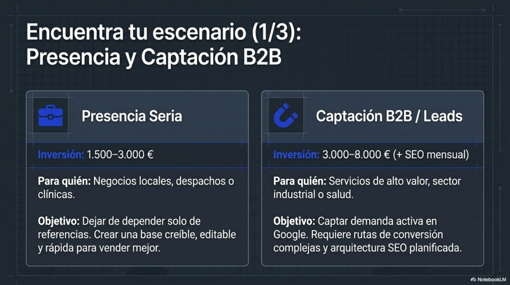 Presupuesto web para presencia profesional y captación B2B en Google