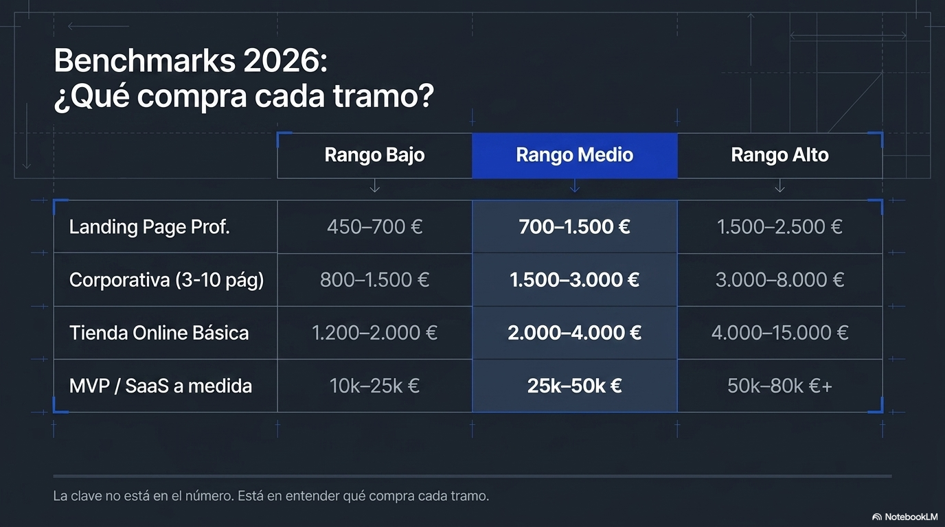 Rangos de precio para hacer una web en 2026 según tipo de proyecto